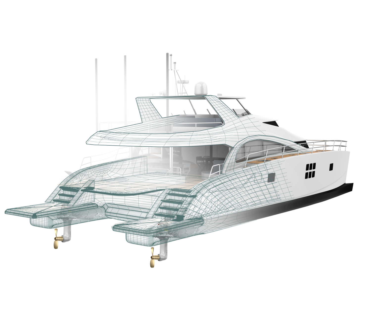 3D- Render Catamaran with Wireframe