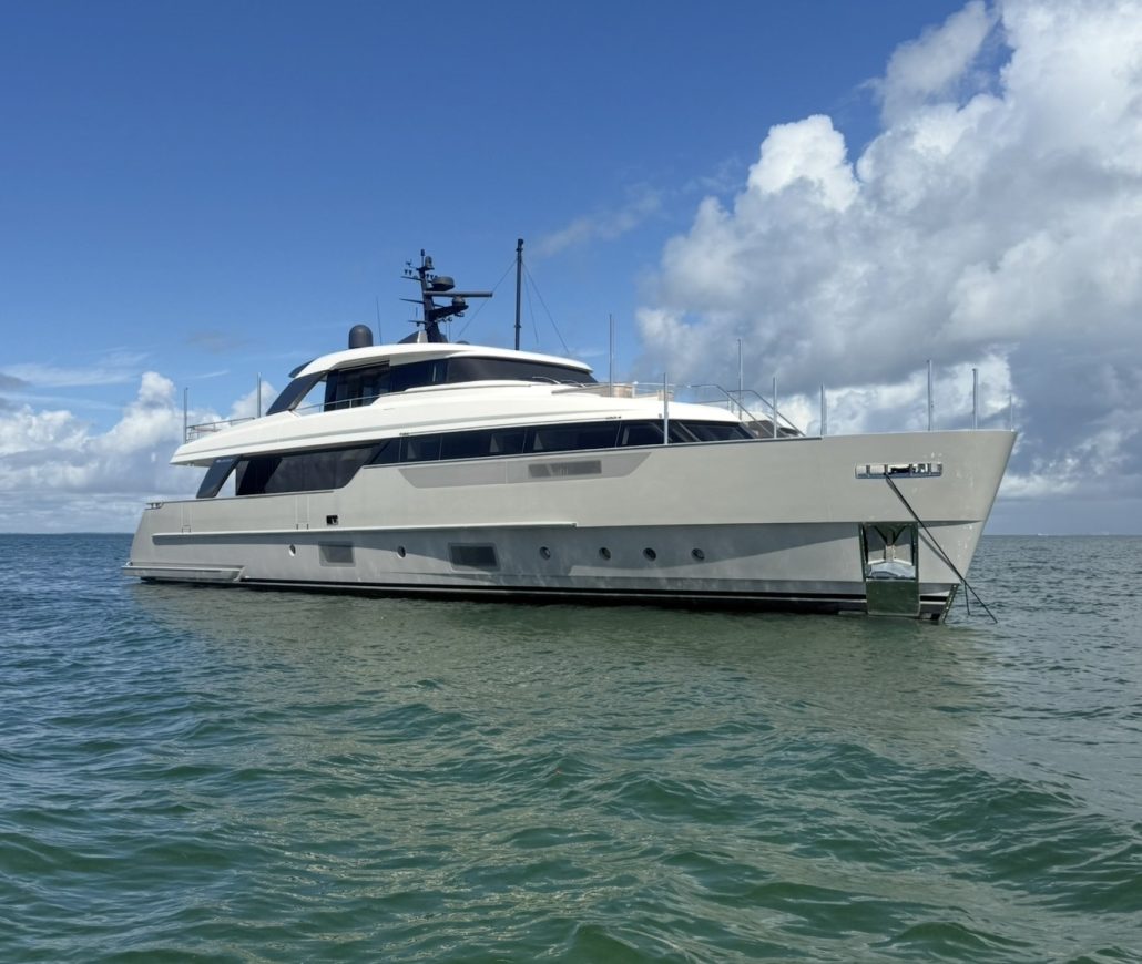 White and silver yacht photographed on the water after Sail ONYX paintwork